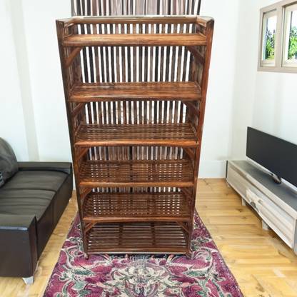 BambooMonk Bamboo Rack 6 Tier For Shoes Office Files Books Slippers Stand 6 Shelfs Wooden Bamboo Shoe Rack