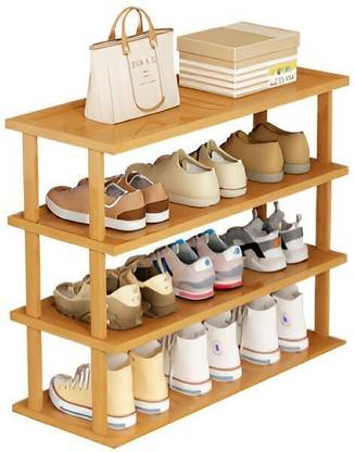 MTBROTHERS Standing Shoe Racks, Stackable | Beautiful | Natural | Bamboo Shoe Rack Solid Wood Collapsible Shoe Stand