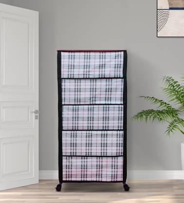 Novatic 5 Shelf Fabric Cover With Zip Contains Velcro System Collapsible Slipper Stand Metal Collapsible Shoe Stand