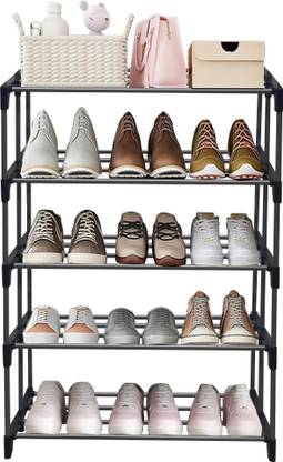 Philoshop Space-Saving 5-Tier Metal Open Shoe Rack Metal Collapsible Shoe Stand