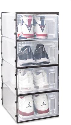 KriShyam Shoe Storage Box Stackable, Plastic Shoe Container Opening Sneaker Plastic Collapsible Shoe Stand