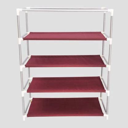 dbeautify 4 maroon havy PVC pipe lock provided shoe rack Plastic Collapsible Shoe Stand