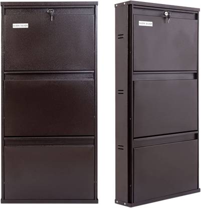 Sleek Silver Sleek Silver Space Saving Shoe Organiser Cabinet with 8-10 Pairs Capacity Metal Shoe Rack