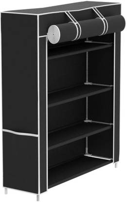 DecorDestiny Multi Utility Shoe Rack/Wardrobe Cabinet 4 LAYER (Black) Plastic Collapsible Shoe Stand