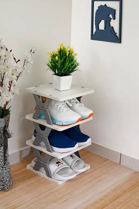 BIGMAMA 4 Layer Shoes Stand, Plastic Adjustable Shoe Rack, Folding Shoe Rack Plastic Shoe Rack