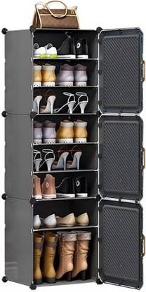Keekos 9-Shelf-6-Door Plastic Cubort Shoe Rack Metal Collapsible Shoe Stand