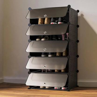 FORMONIX 5-Shelves-5-Door Shoe, Multipurpose Storage Rack Plastic, Metal Collapsible Shoe Stand