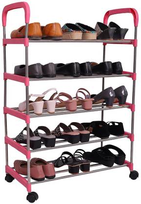 Three Secondz Steel Foldable Plastic Shoe Rack Multipurpose Home Furniture Metal Shoe Stand