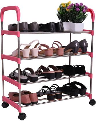 Three Secondz Steel Foldable Plastic Shoe Rack Multipurpose Home Furniture Metal Shoe Stand