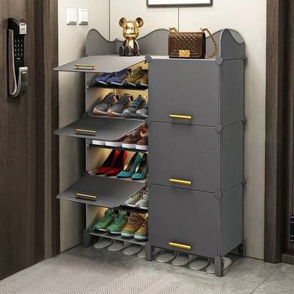 Sasimo 12-Shelf-6-Door Plastic Cubort Shoe Rack Plastic Collapsible Shoe Stand
