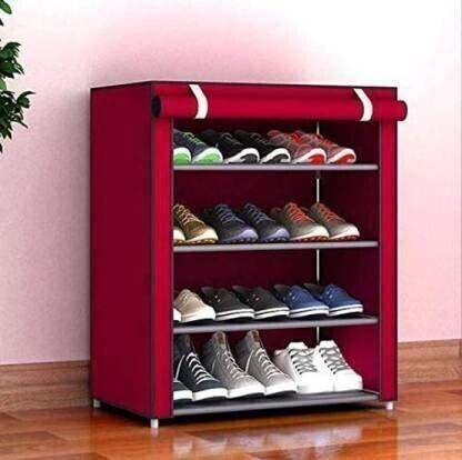 Rudra 4 sleeves maroon hard PVC pipe shoe rack Plastic Shoe Stand