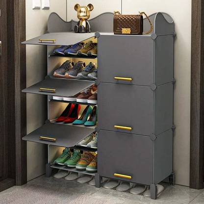 Owme Plastic 6-Door Collapsible Shoe Rack, Plastic Free Stand Cubort Shoe Rack Plastic, Metal Collapsible Shoe Stand