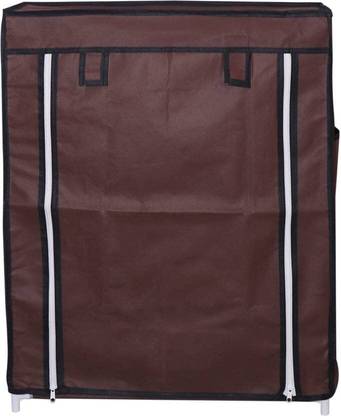 ShelfKing Multipurpose 3 Shelves Rack With Zip Door Cover & Side Pockets For Shoes Metal Shoe Stand