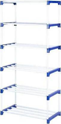 Shree Enterprises 6 Shelf Shoe Rack(Blue & White)Sturdy, Foldable, Multipurpose,Book, Shoe Storage Plastic, Metal Collapsible Shoe Stand
