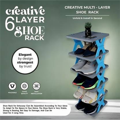 multimart 6 Layer Shoe Rack X Design Lightweight Foldable Shoe Cabinet Storage For Home Plastic Collapsible Shoe Stand