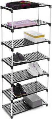 Dhani Creations 7 Shelves,Organiser Foldable Shoe Racks for Home Clothes Rack Black Plastic with White Steel Rods Cheppal Stand Shoes Stand Metal Iron Shoe Rack Metal Collapsible Shoe Stand