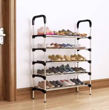 KriShyam ® 5 layer Stackable Shoe Rack, Free-standing Stainless Steel Shoe Storage Shelf Plastic Shoe Rack