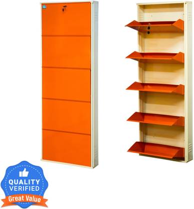 Delite Kom 24 Inches wide Infinity Five Door Powder Coated Wall Mounted Metallic Ivory Orange Metal Shoe Rack