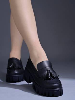 SHOETOPIA upper Bow Detailed Black Loafers For Women & Gilrs Loafers For Women