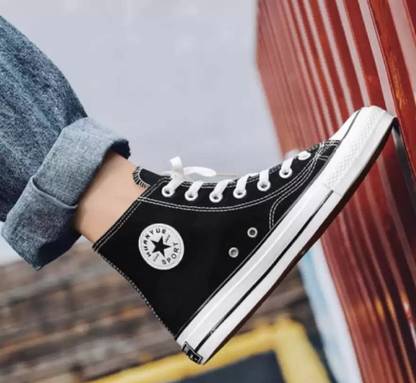 My Walk Black High-Top Casual Sneakers ,Ankle Length Canvas Boots, High Tops Canvas Shoes For Men