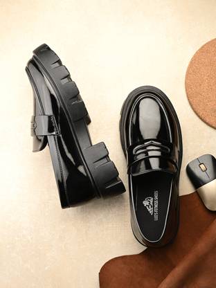 leo's Fitness shoes Leo Chunky Sole Black Patent Loafers Shoes for Casual/Formal Hybrid Purpose Mocassin For Men