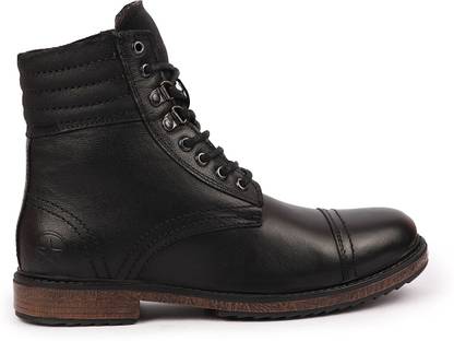 FAUSTO High Ankle Genuine Leather 8-Eye Lace Up Cap Toe Welted Sole Winter Biker Boots For Men