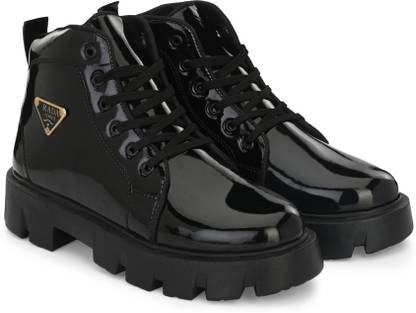 POS Planet Of Shoes Planet Of Shoes Black Synthetic Leather Boots for Men's Boots For Men