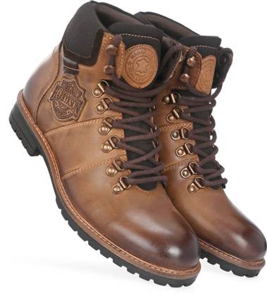 Harrytech London Men's Brown Hiking Boots -Outdoor Riding Biker Boot with Heavy Duty Rubber Sole Boots For Men
