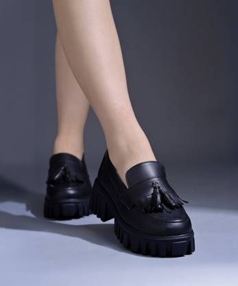 SHOETOPIA upper Bow Detailed Black Loafers For Women & Gilrs Loafers For Women