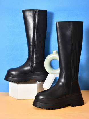 Nico Nerini Knee-High Leather Platform with Chunky Lug Sole Boots For Women