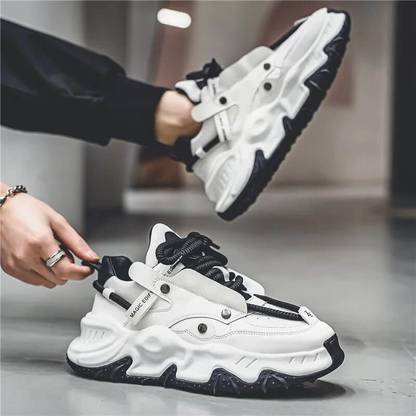 UNSTEADY Men's Cross-tied White Casual Shoes White Black Sneakers For Men