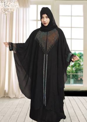 Har Women Clothing Silk Blend Self Design Abaya With Hijab