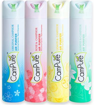 CamPure Original Camphor, Rose & Camphor, Jasmine & Camphor, Lemon & Camphor Car Freshener Spray Air Freshener Spray (Combo) Pack of 4 - Original Camphor | Rose & Camphor | Jasmine & Camphor | Lemon & Camphor | 100% Organic | Long Lasting Fragrance | Refreshing & Calming Fragrance | Elevates Mood | Dispels Negativity