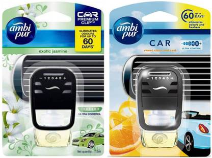 Ambipur Jasmine, sweet citrus Spray Car Air Freshener Ultra Control Starter Kit Exotic Jasmine & Sweet Citrus