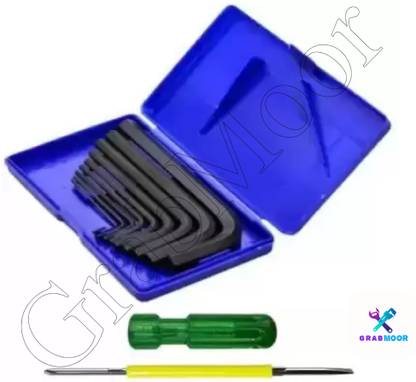 GrabMoor 9Pcs Allen Key Set With 2in1 Screwdriver For Repair Bike Cycle Guitar GMTG-01A Allen Key Set