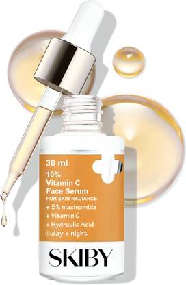 Skiby 10% Vitamin C Face Serum with 5% Niacinamide & Hyaluronic Acid - Brightening, Anti-Aging & Hydration, Reduces Dark Spots & Fine Lines, Ideal for All Skin Types - Face Serum for Glowing Skin