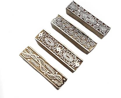 Wooden stamp, pottery Borders textile stamp wood carved printing block fabric
