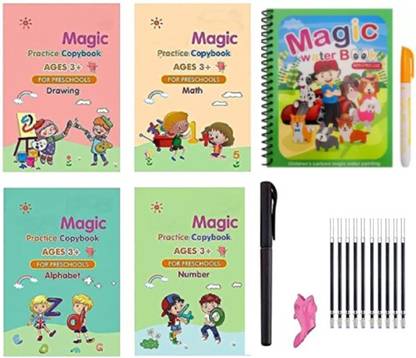 AKISON Kids Magic Practice SANK Copybook WATER BOOK (5 BOOK + 10 REFILL+ 2 pen +1 grip)