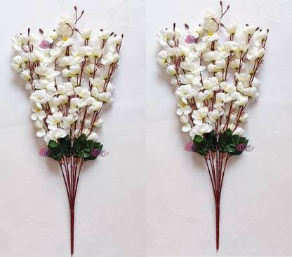 WhiteAsh Red Blossom Stick Combo White Orchids Artificial Flower