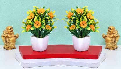 NERAPI Set of 2 Beautiful Yellow Wild Looking Rose Flower Perfect Decorative Piece| Yellow Wild Flower Artificial Flower  with Pot