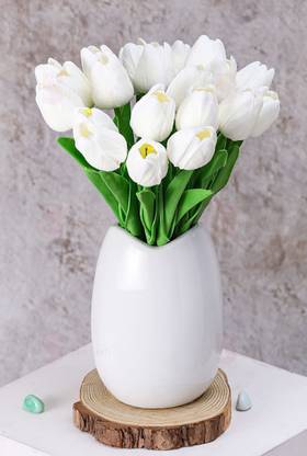 Satyam Kraft 10 Pcs Artificial Rubber Tulip Rose Flower Sticks for Home Decoration and Craft White Tulips Artificial Flower