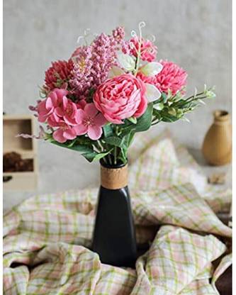 Satyam Kraft 1 pcs Artificial Multiflora Roses for Home, vase Decor(Without Vase Pot) Pink Rose Artificial Flower