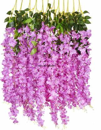 well art gallery Artificial wisteria Hanging Flower vine for decoration (110 cm ,Set of 4) Purple Westeria Artificial Flower