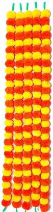 Siddhivinayak Siddhivinayak Artificial Garlands, Phool Mala, Genda Phool, Toran for Home Decoration Pack of 5 (Orange & Yellow) Orange, Yellow Marigold Artificial Flower