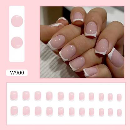 NAKHI 24 Artificial Fake Nail Set Base Peach colour with square tip Design Glossy Nail Peach