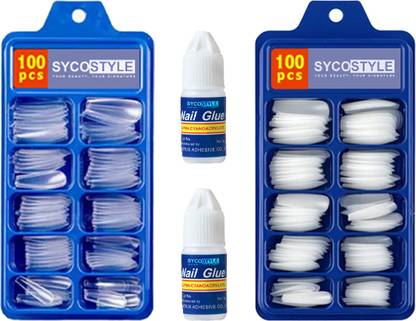 Scheibe 100 pc White Nail, 100 pc Transparent and 2 Glue Multicolor