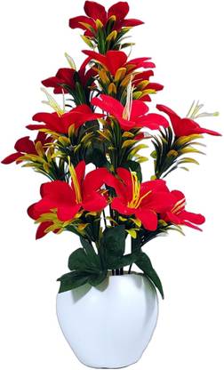KanRaj Lily Artificial Plants for Home Decor Red Lily Artificial Flower  with Pot