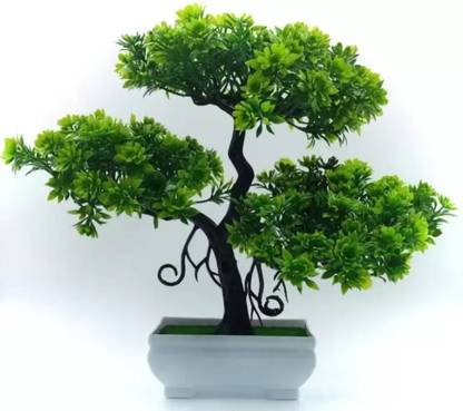 ANJALYASHVIRGO Artificial bonsai flower plant with pot for home decoration Green Ballmum Artificial Flower  with Pot