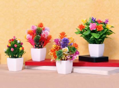 NERAPI 4 Piece Combo Set Perfect Bonsai Unique Wild Artificial Flower Plant | Bonsai Wild Artificial Plant  with Pot