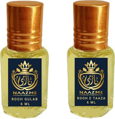 Naazme pack of 2 attar/rooh gulab attar 6 ml/rooh e taaza attar 6ml/unisex/alcohol free Floral Attar